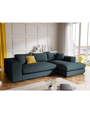 Canapé d'angle 5 places en tissu structuré bleu