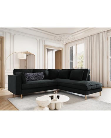Canapé d'angle 5 places en tissu structuré noir