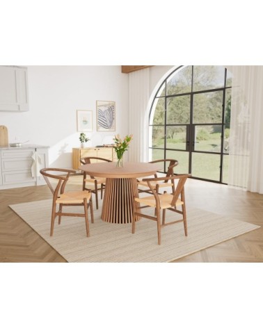 Table à manger ronde extensible effet bois 4 à 8 personnes bois