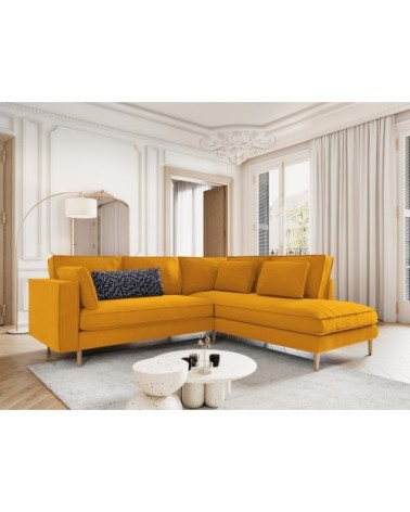 Canapé d'angle 5 places en tissu structuré jaune