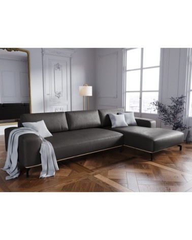 Canapé d'angle 5 places en cuir cuir noir