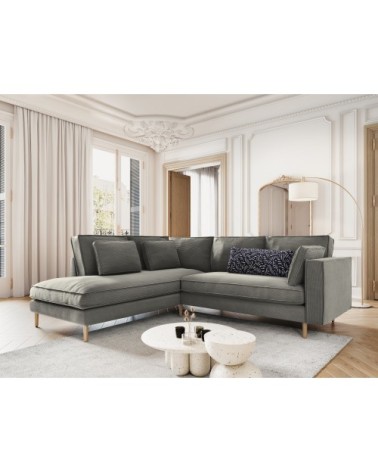 Canapé d'angle 5 places en tissu structuré gris clair