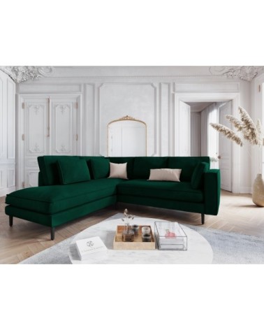 Canapé d'angle 5 places en velours vert bouteille