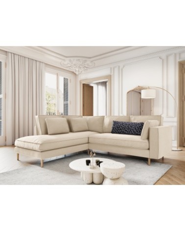 Canapé d'angle 5 places en tissu structuré beige clair