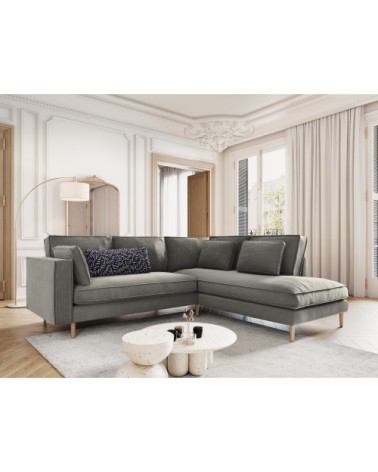 Canapé d'angle 5 places en tissu structuré gris clair
