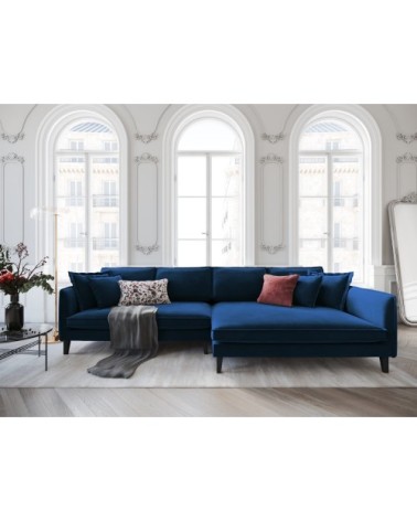 Canapé d'angle 4 places en velours bleu roi