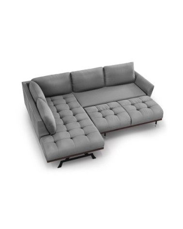 Canapé d'angle convertible 5 places en tissu structuré bleu