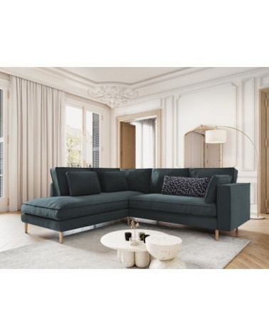 Canapé d'angle 5 places en tissu structuré bleu
