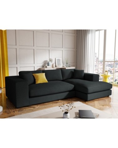 Canapé d'angle 5 places en tissu structuré noir