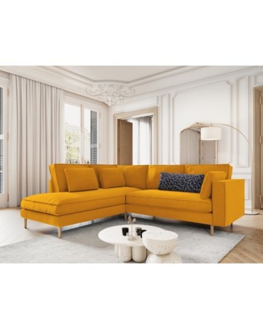 Canapé d'angle 5 places en tissu structuré jaune