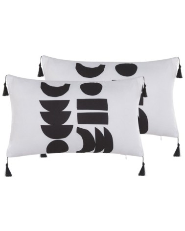 Lot de 2 coussin décoratifs en tissu noir blanc 30x7cm