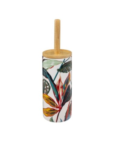 Brosse WC céramique et bambou feuillage exotique - 10.5x10.5x38cm