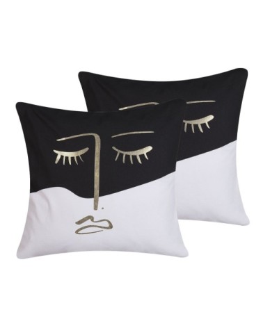 Lot de 2 coussin décoratifs en tissu noir blanc 45x6cm