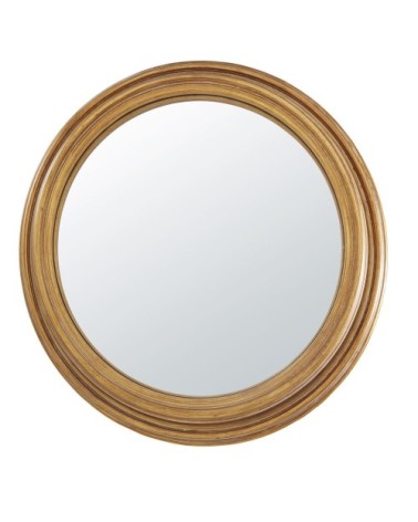 Miroir convexe en paulownia en métal doré effet vieilli D88