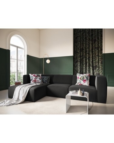 Canapé d'angle 5 places en tissu structuré noir