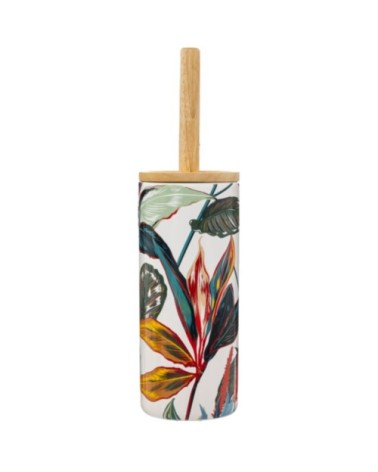 Brosse WC céramique et bambou feuillage exotique - 10.5x10.5x38cm