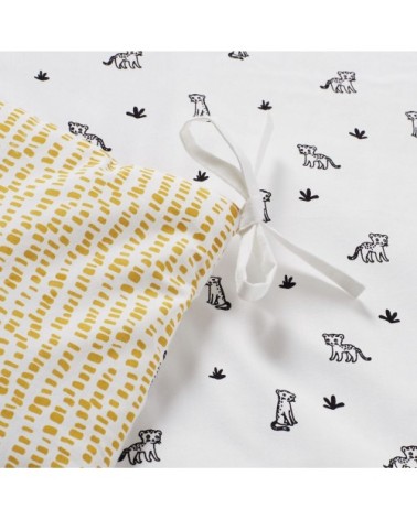 Tour de lit bébé en coton blanc et jaune moutarde imprimé léopard
