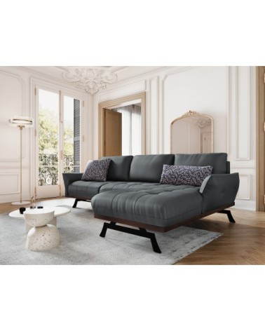 Canapé d'angle 4 places en cuir cuir bleu gris