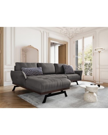Canapé d'angle 4 places en cuir cuir gris foncé