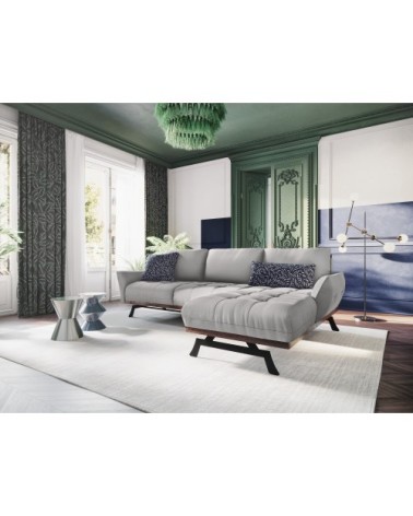 Canapé d'angle 4 places en tissu structuré gris clair