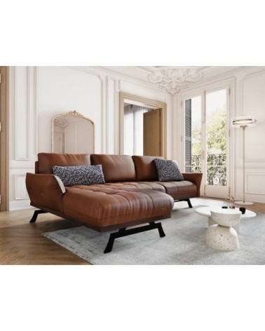 Canapé d'angle 4 places en cuir cuir marron