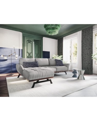 Canapé d'angle 4 places en tissu structuré gris clair