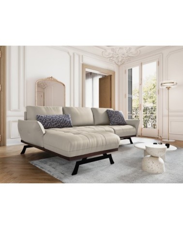 Canapé d'angle 4 places en cuir cuir gris clair