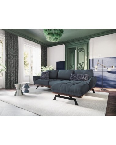 Canapé d'angle 4 places en tissu structuré bleu