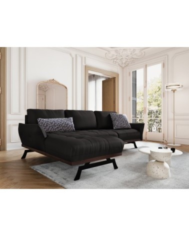 Canapé d'angle 4 places en cuir cuir noir