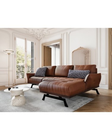 Canapé d'angle 4 places en cuir cuir marron