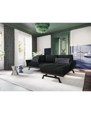 Canapé d'angle 4 places en tissu structuré noir