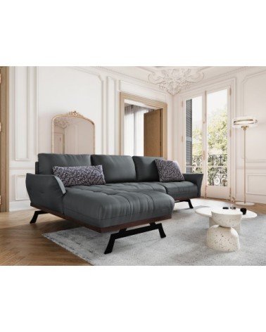 Canapé d'angle 4 places en cuir cuir bleu gris