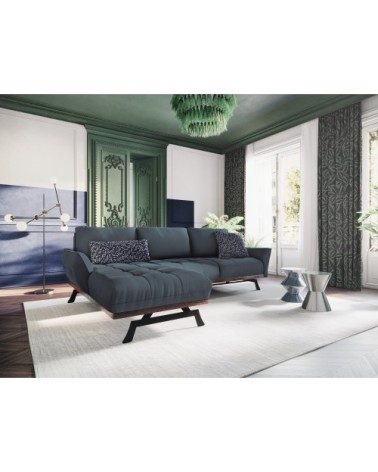 Canapé d'angle 4 places en tissu structuré bleu