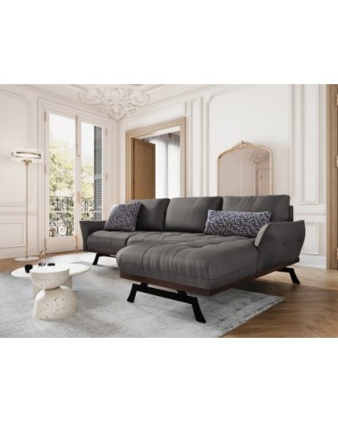 Canapé d'angle 4 places en cuir cuir gris foncé