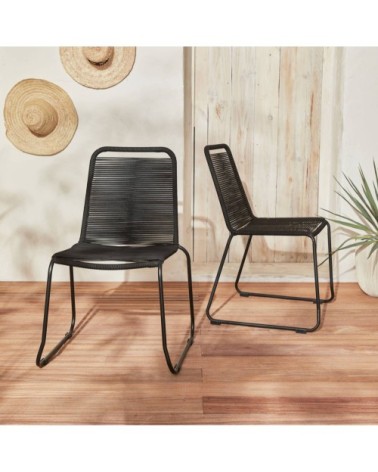 2 chaises de jardin en corde noir