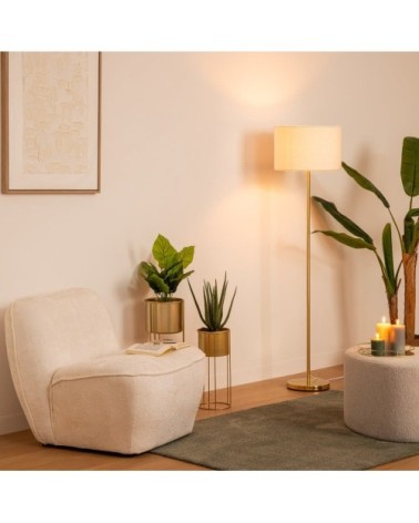 Lampadaire doré 150cm avec abat jour bouclette
