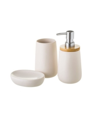Set salle de bain céramique blanche et bambou - 3 pièces