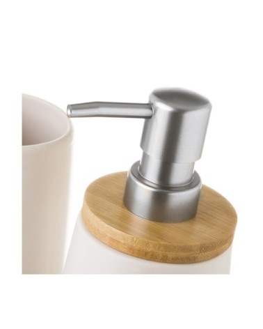 Set salle de bain céramique blanche et bambou - 3 pièces