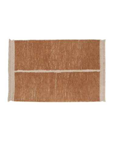 Tapis lavable en coton marron et ligne blanche 170x240