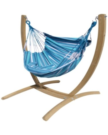 Hamac chaise xxl en coton multicolore et support en bois d'épicéa