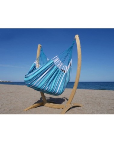 Hamac chaise xxl en coton multicolore et support en bois d'épicéa