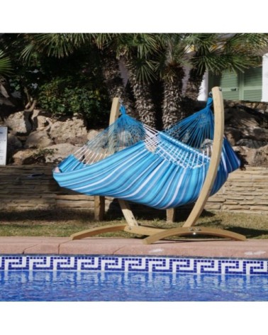 Hamac chaise xxl en coton multicolore et support en bois d'épicéa
