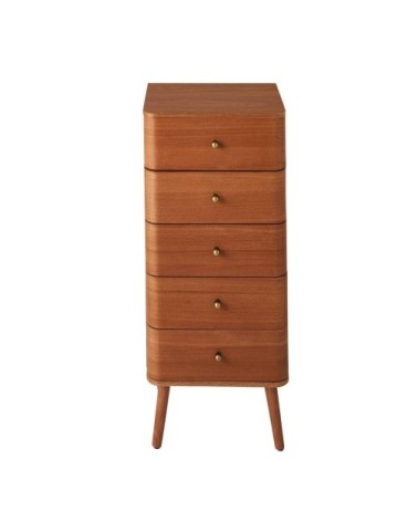 Chiffonnier 5 tiroirs avec bords arrondis et placage bois h100 cm