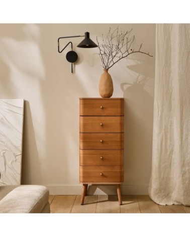 Chiffonnier 5 tiroirs avec bords arrondis et placage bois h100 cm