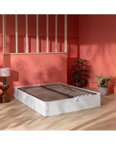 Sommier coffre h33 cm effet bois blanc 160 x 200 cm