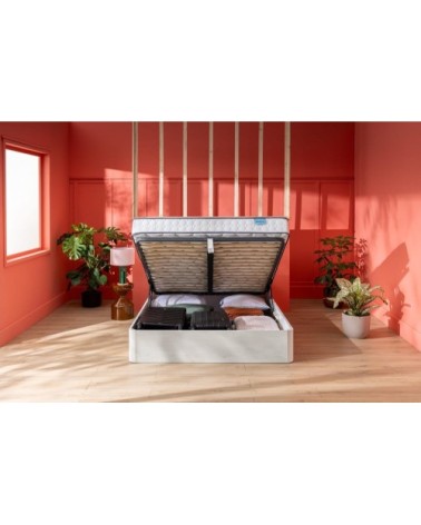 Sommier coffre h33 cm effet bois blanc 160 x 200 cm