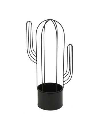 Cache pot en métal cactus H. 34 cm noir