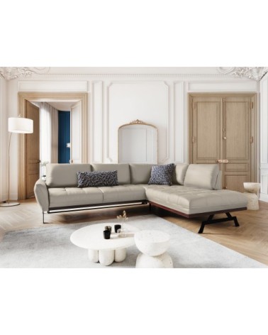 Canapé d'angle 5 places en cuir cuir gris clair