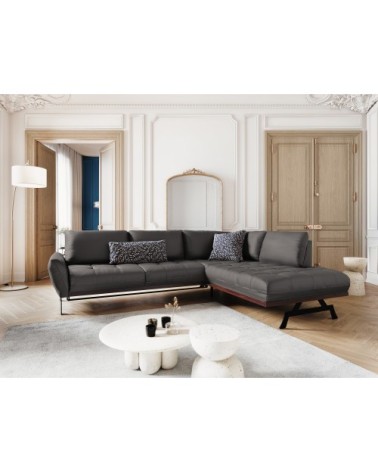 Canapé d'angle 5 places en cuir cuir gris foncé