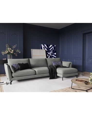 Canapé d'angle 5 places en velours gris clair
